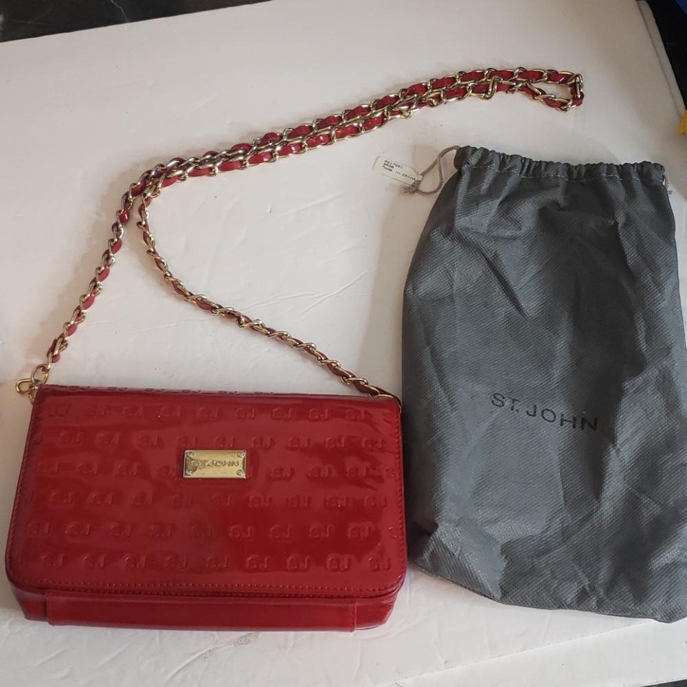 St. John Red Vinyl Leather Crossbody Bag - Picture 1 of 12